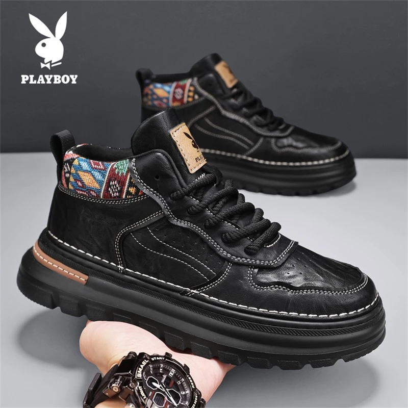 PLAYBOY/花花公子潮流风高帮休闲鞋2025秋冬季新款厚底运动男鞋