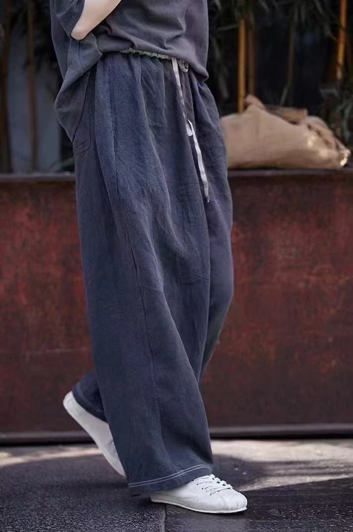 汉麻香蕉裤透气夏季松紧腰带休闲裤慵懒风