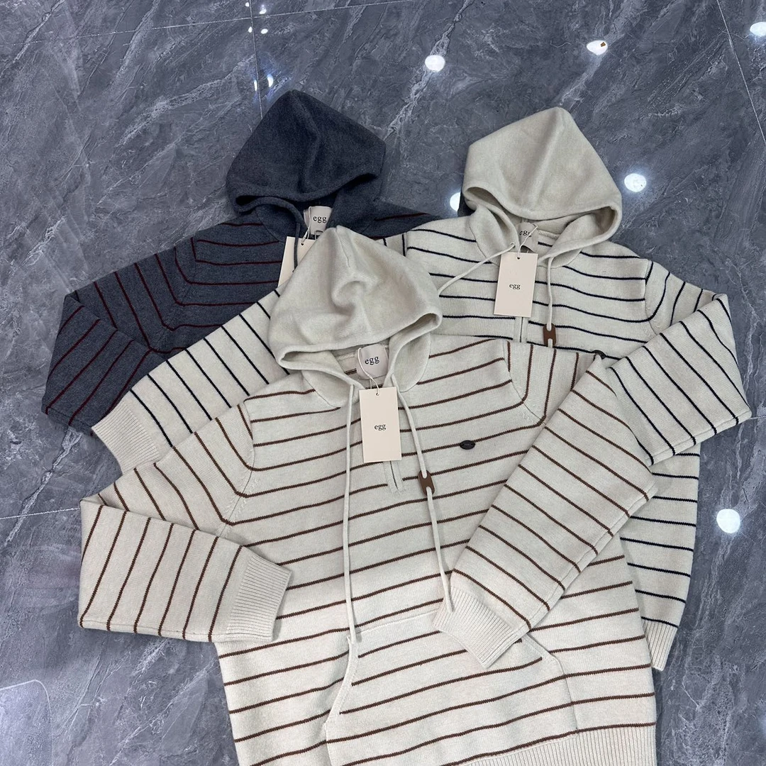 YUXIN【暖冬系列】2024新款女士连帽条纹半拉链绵羊毛毛衣-323312