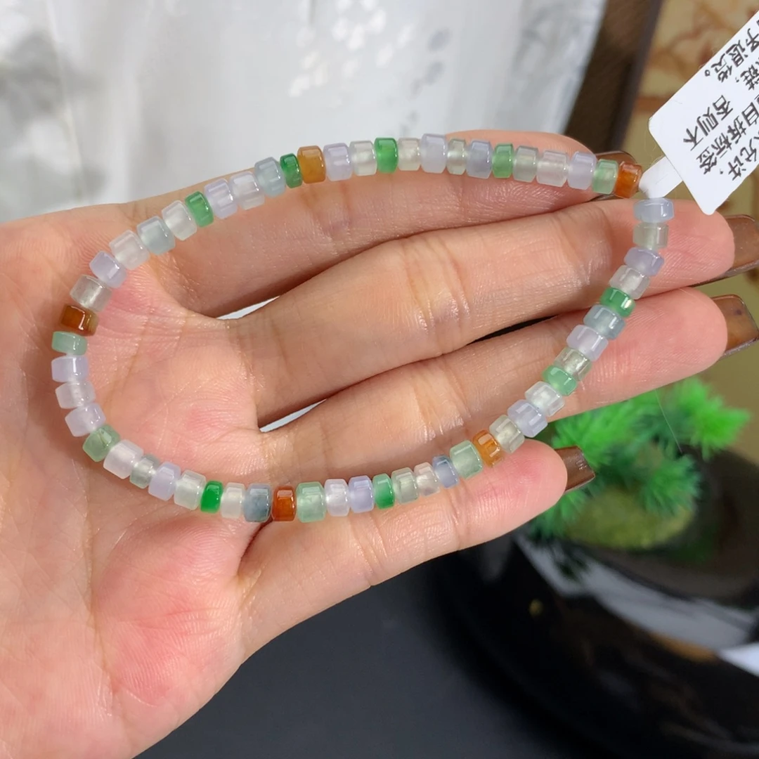 未镶嵌手串翡翠卡4.5冰胶桶珠多宝手串