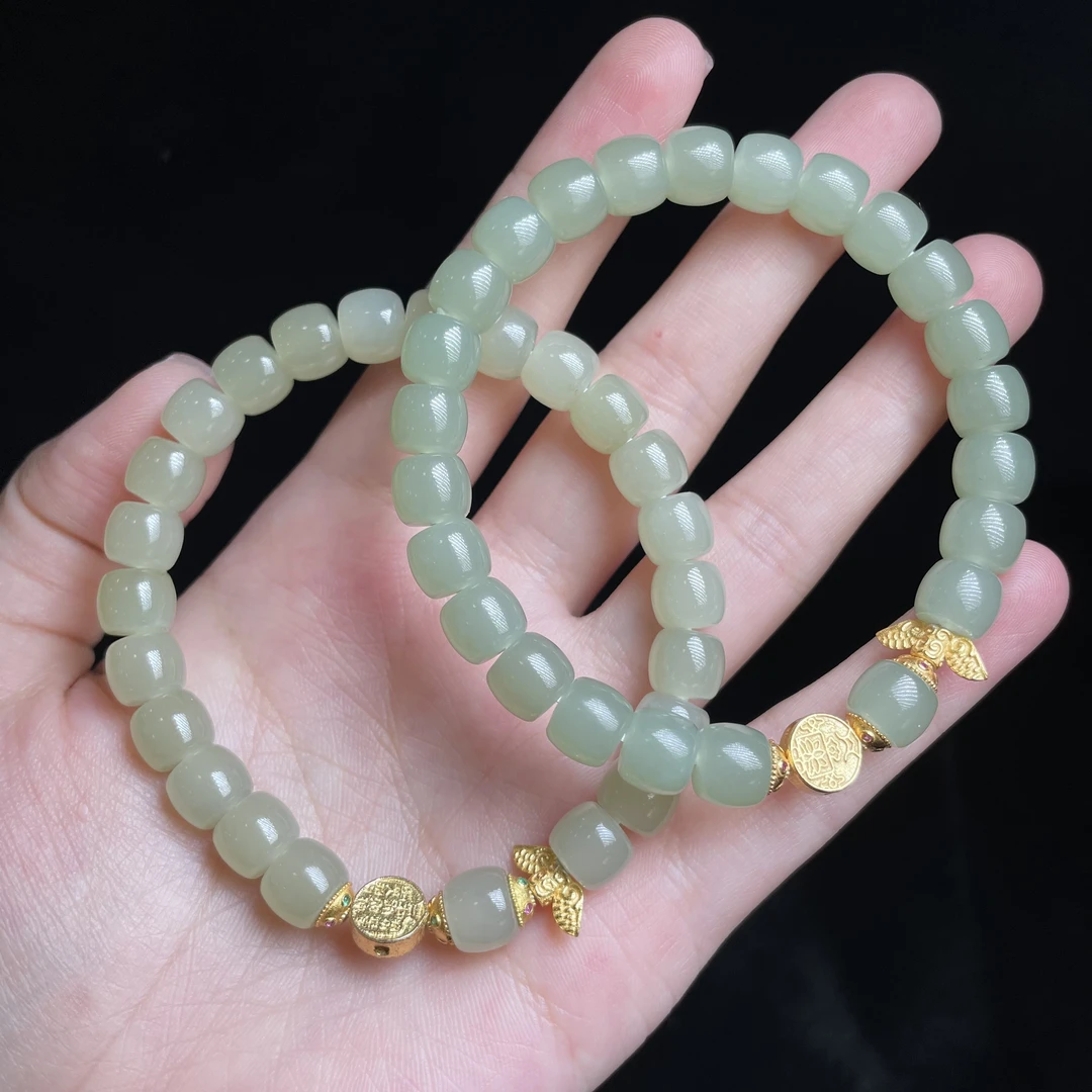 【玉总珠宝】s925银和田玉手串-约7mm 多样性 发一CAN3550076