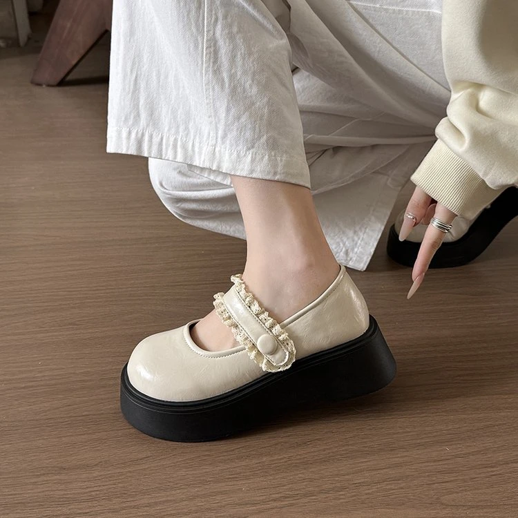 甜美花边玛丽珍女鞋2025夏季新款百搭日系学院风小皮鞋厚底女单鞋