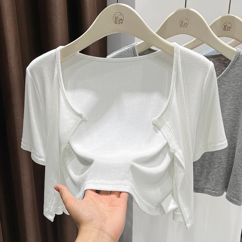 轻薄透气短袖防晒外搭软糯针织罩衫2025新款爆款时尚圆领洋气上衣