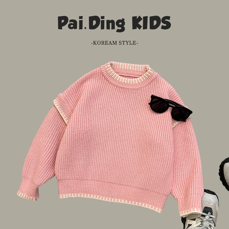 Q现货-春秋装儿童韩版时尚复古宽松软糯毛衣HCXZ3525