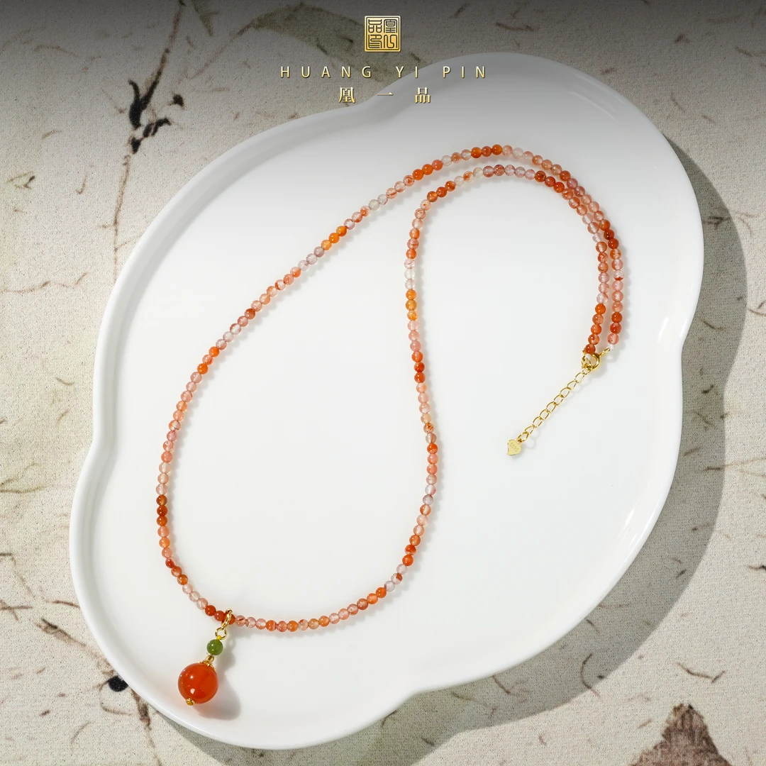 【凰一品】南红冰飘小米珠项链S925