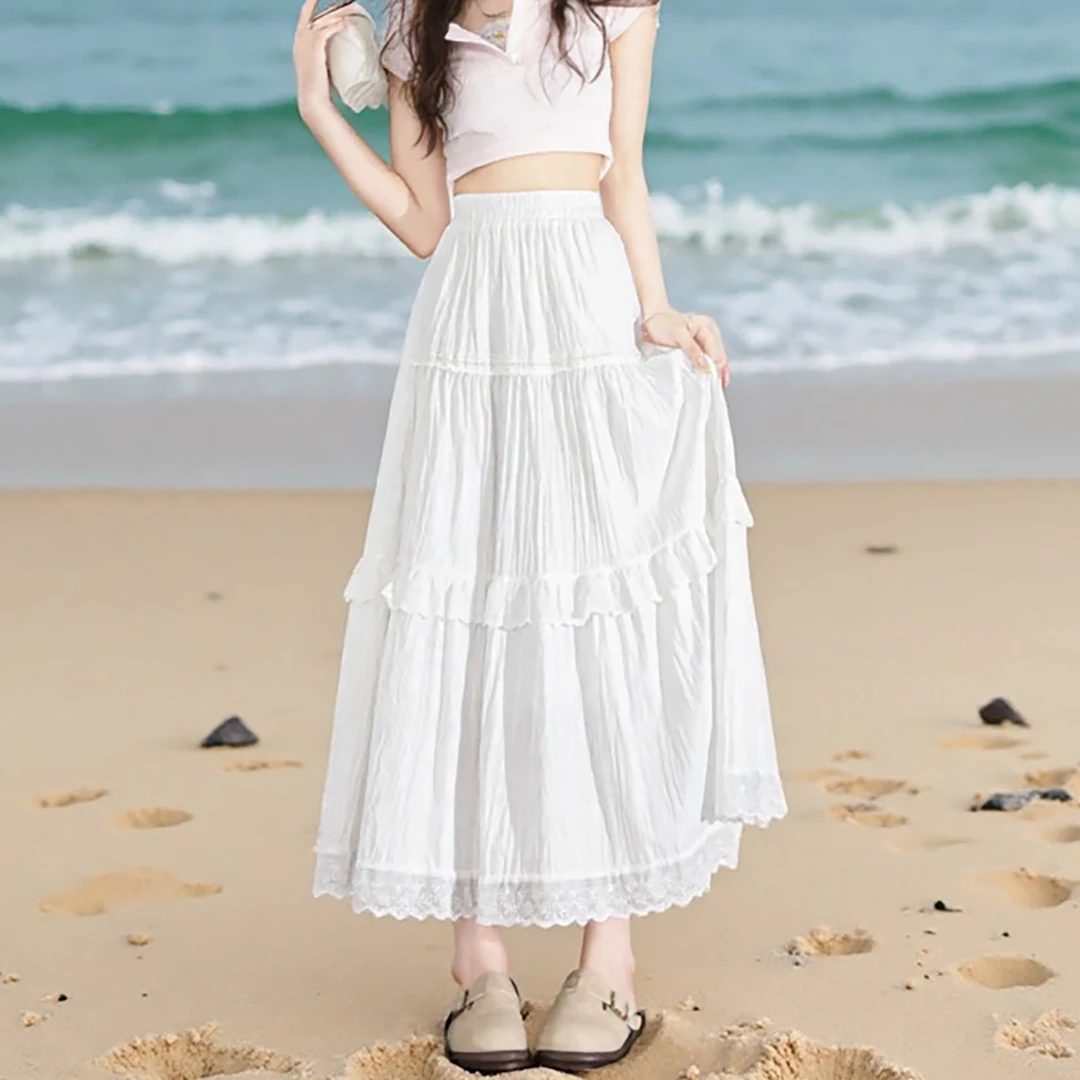 白色小个子垂感半身裙女春秋2025新款高腰A字大摆伞裙显瘦蛋糕裙