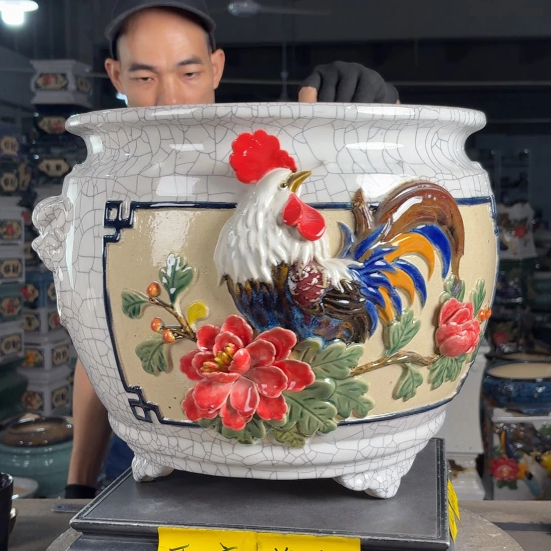 一风堂石湾花盆 内32*28高温裂微瑕