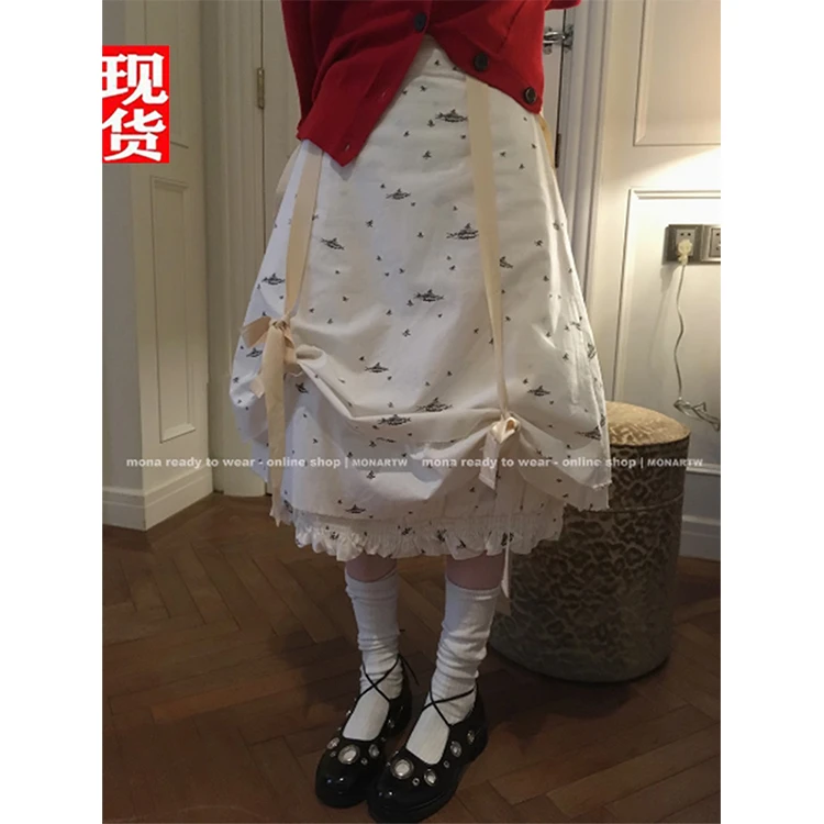 MONA 100棉 暗黑印花 高端精致设计小众高腰半裙女小个子2025新款