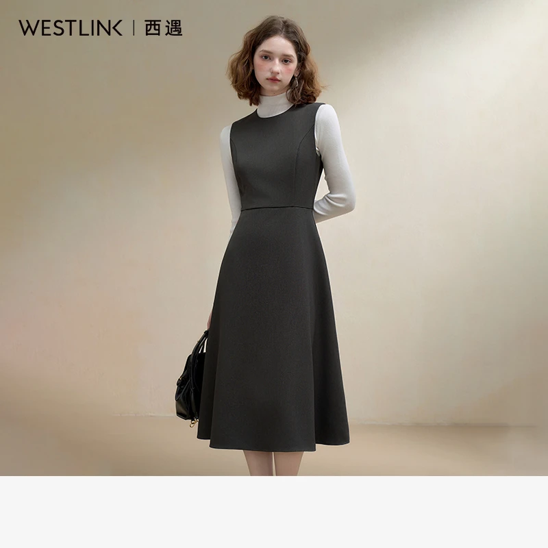 1145西遇通勤无袖连衣裙女2025秋季大裙摆高腰显瘦A字长裙