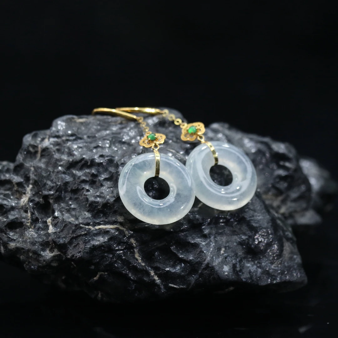 FC43天然缅甸翡翠A货18k冰甜甜圈耳饰/201150/保利厦门拍卖