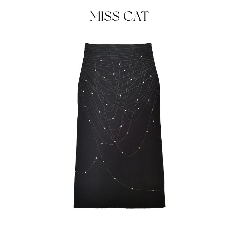 FELINE早呀猫小姐25冬新款气质优雅重工烫钻绵羊毛针织半裙中长款