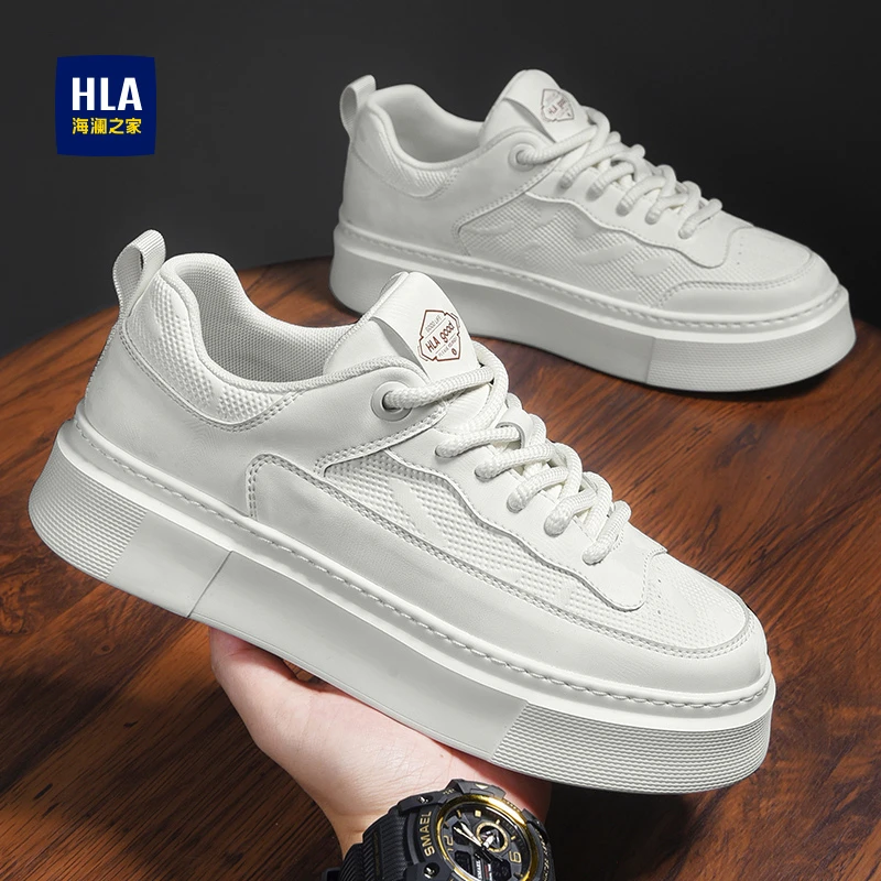 HLA/海澜之家2025新款男士增高休闲板鞋时尚透气休闲鞋厚底潮鞋