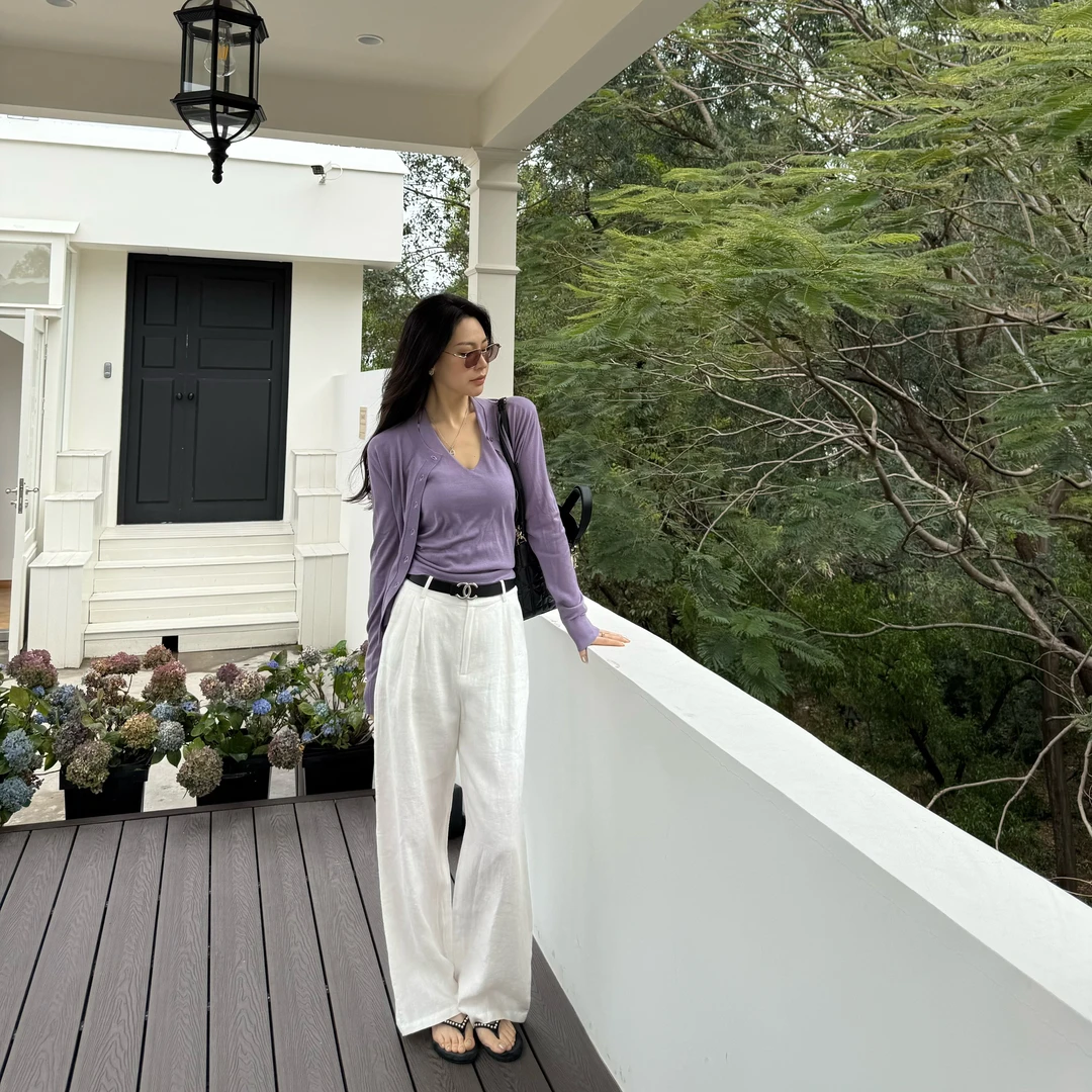 王嬛嬛MsLime25年春款【赤白】100亚麻春夏裸感空气直筒裤 HD2A0266