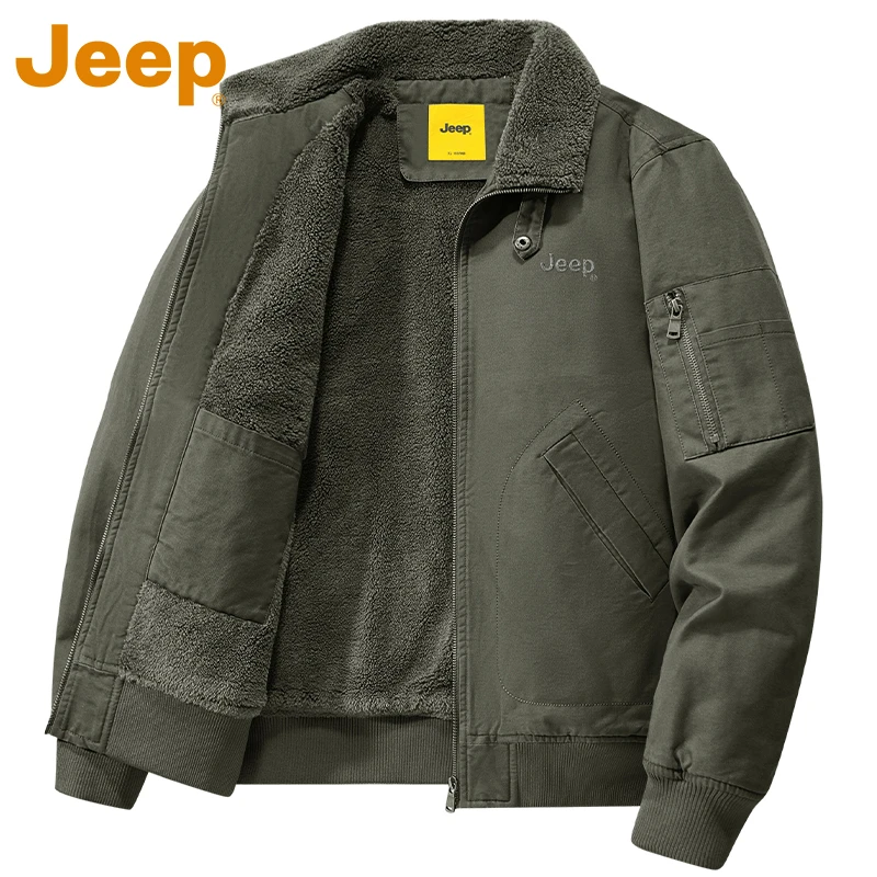JEEP吉普内里加绒猎装外套男士冬季美式工装户外休闲通勤翻领夹克
