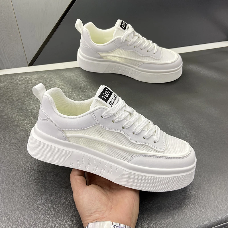 夏季2025透气小白鞋超轻厚底百搭男士单网面薄款潮鞋休闲运动板鞋