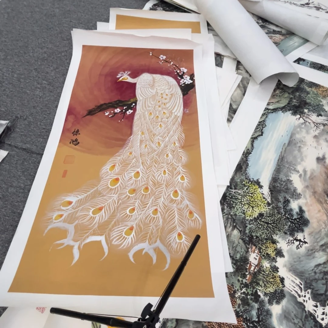 国画文*浩孔雀绘画作品