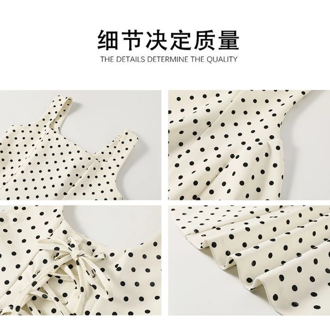夏季新款法式名媛气质复古波点吊带背心裙
