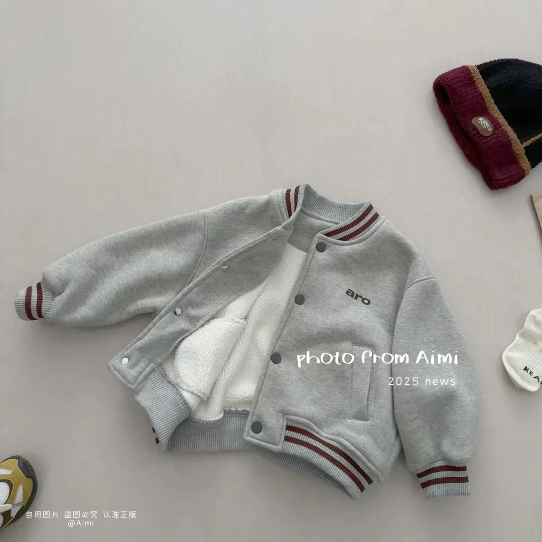 男童棒球服冬季男宝宝冬装运动小童加厚衣服秋冬儿童加绒外套冬款