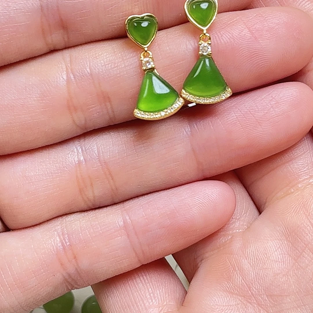 和田玉银S925镶嵌耳饰