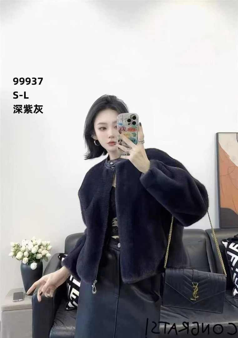 Q3168精品时尚皮领秋冬加厚毛毛外套显瘦保暖长袖