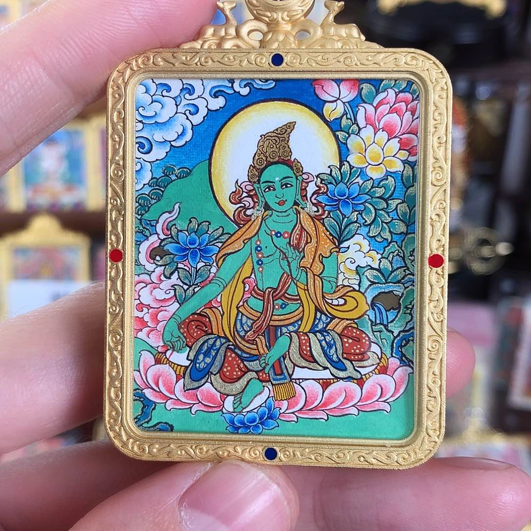 吊坠绿度母热贡纯手绘唐卡福利