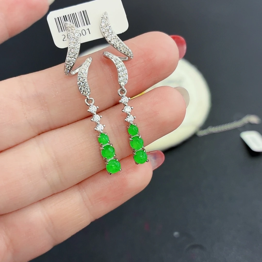 翡翠银S925镶嵌耳饰翡翠耳饰一对