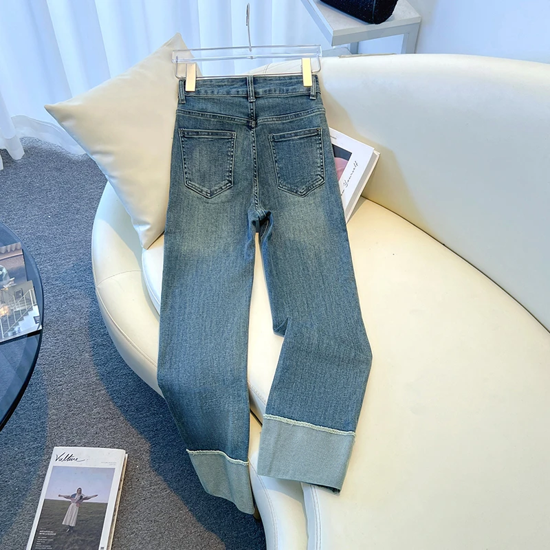 300斤大码胖mm直筒牛仔裤MM春秋款高腰修身显瘦流行时尚潮牌女装