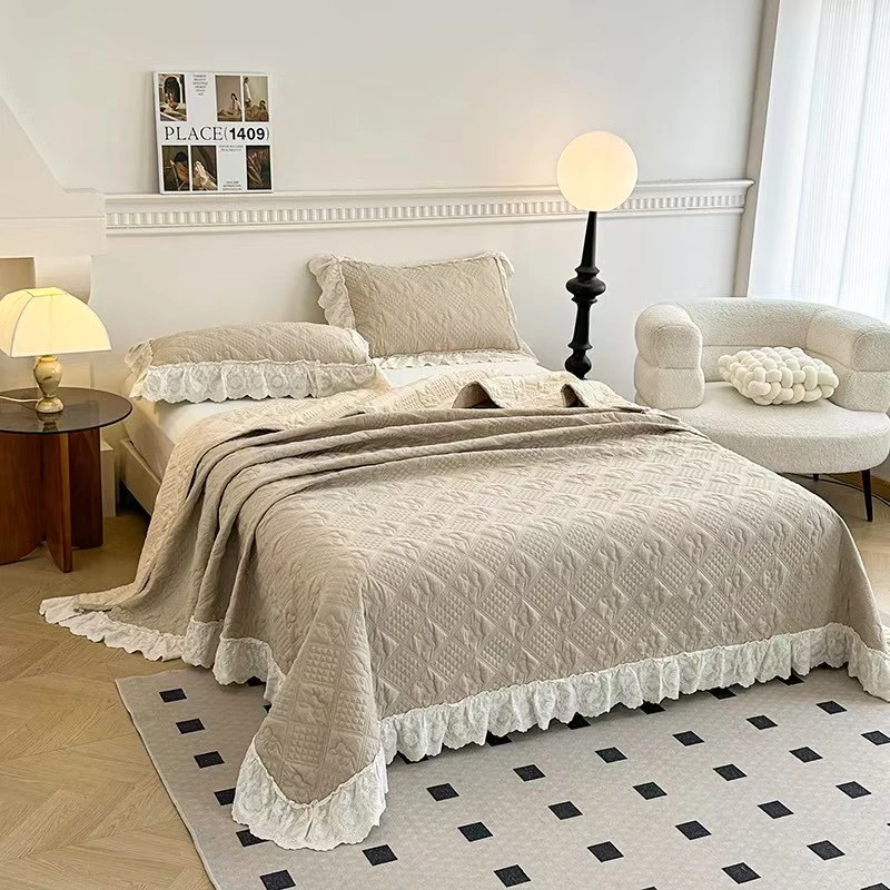 【悠禾甄选】法式色织提花床盖三件套 柔软 吸汗 透气 蕾丝边