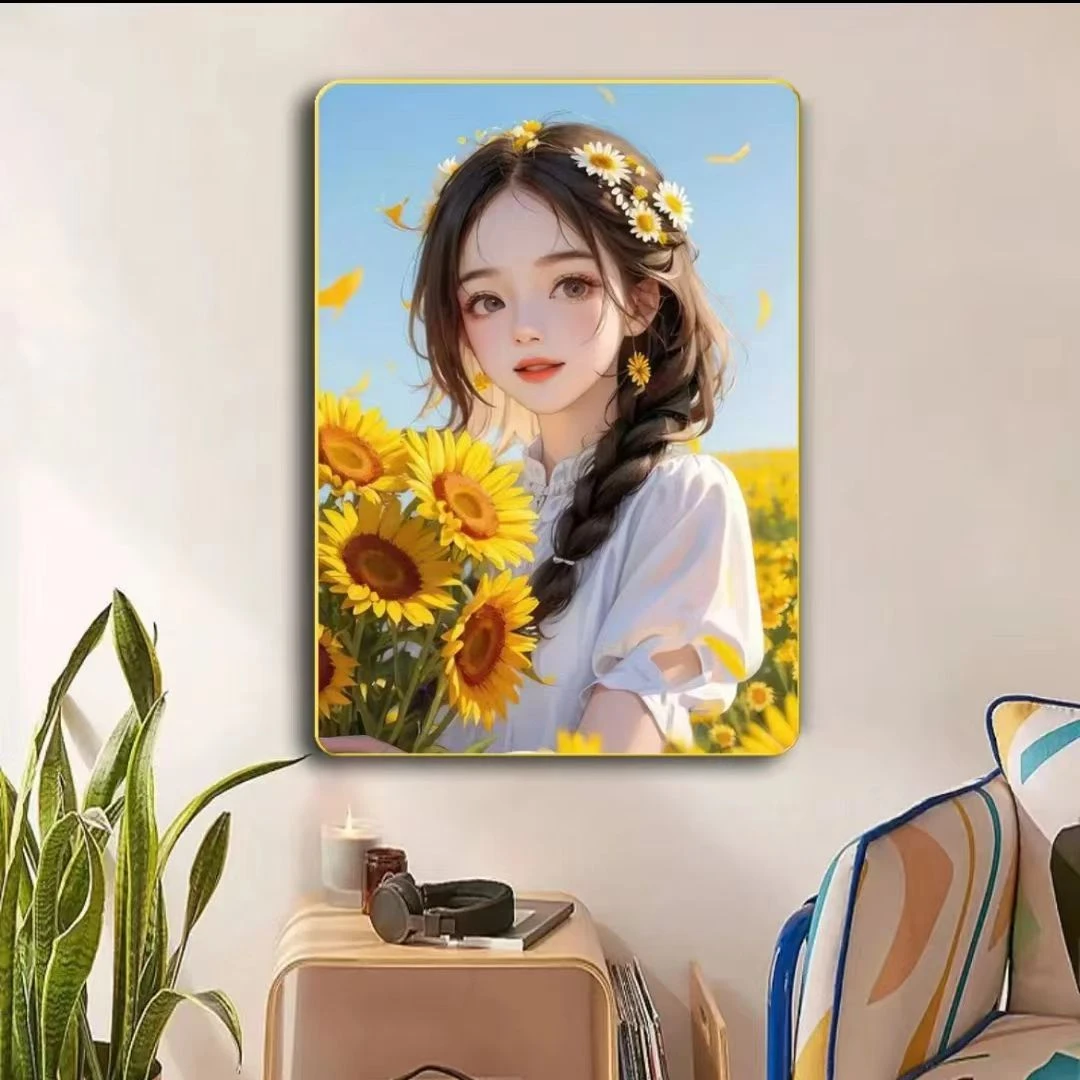 A018向日葵女孩装饰画高级感十足适合卧室床头餐厅悬挂