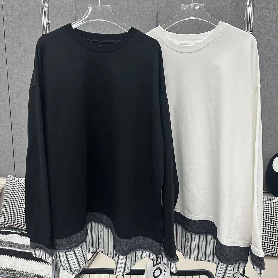 【娜娜推荐】25082潮牌设计师拼接条衬衫袖打底衫