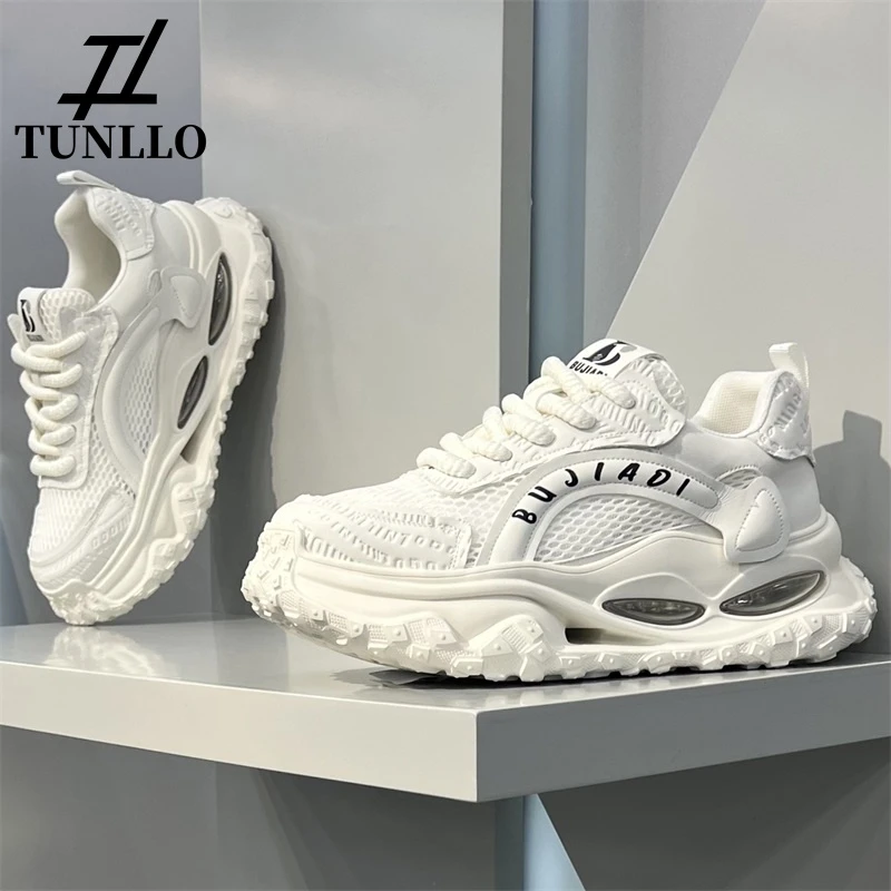 TUNLLO气垫厚底增高老爹鞋夏季新款透气网布潮流百搭休闲鞋子男鞋