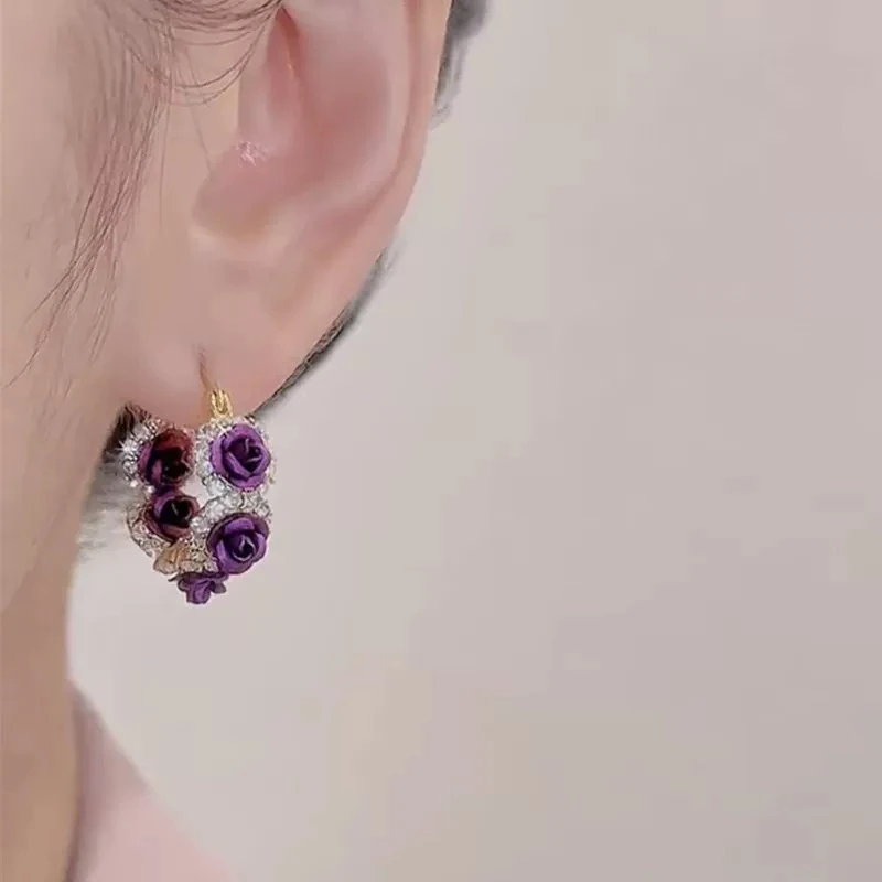 铜合金合成锆石耳饰 玫瑰庄园C313高级耳环