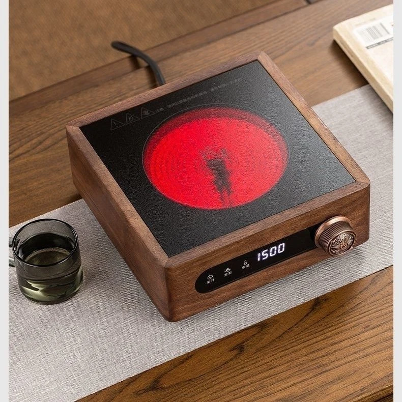 翊博胡桃木实木电陶炉1500瓦煮茶耐高温玻璃烧水煮茶办公家用超薄