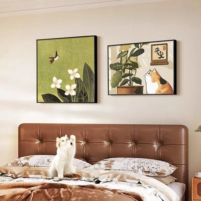 绿植花卉奶油风卧室床头装饰画儿童房卡通房间壁画餐厅卧室挂画