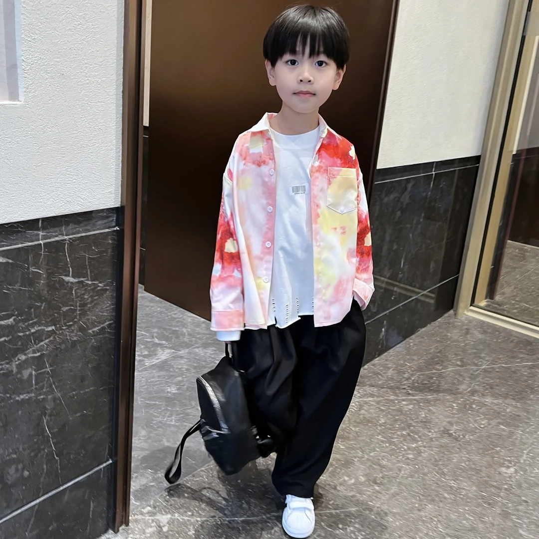 男童春季洋气衬衫2025新款中大童春秋长袖休闲衬衣男孩帅气童装潮