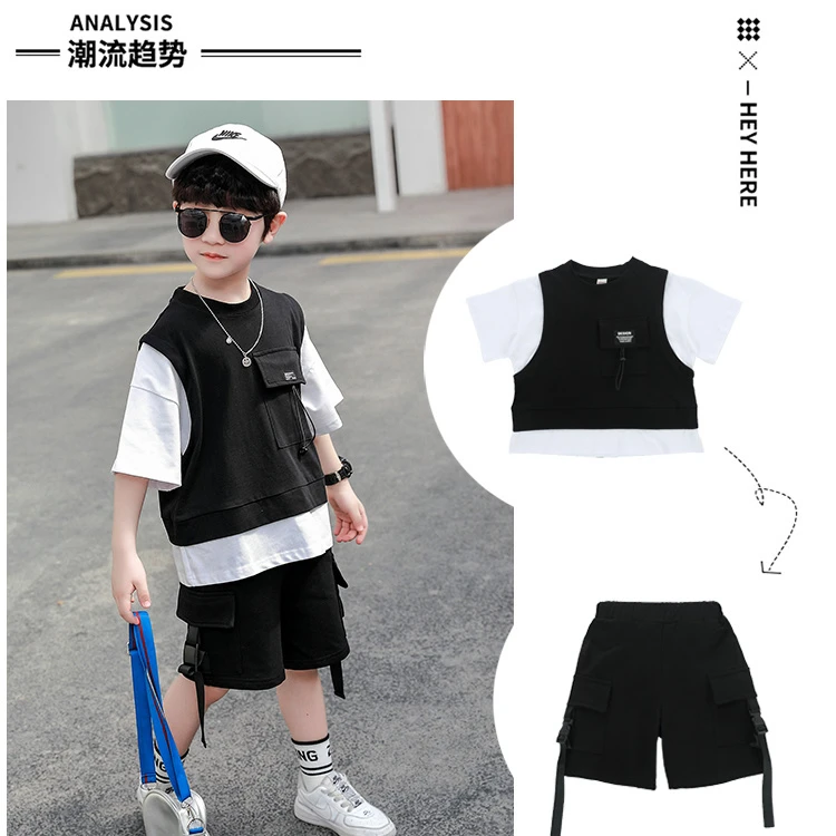 男童夏季套装2025新款洋气儿童夏装中大童两件套纯棉宽松薄款衣服