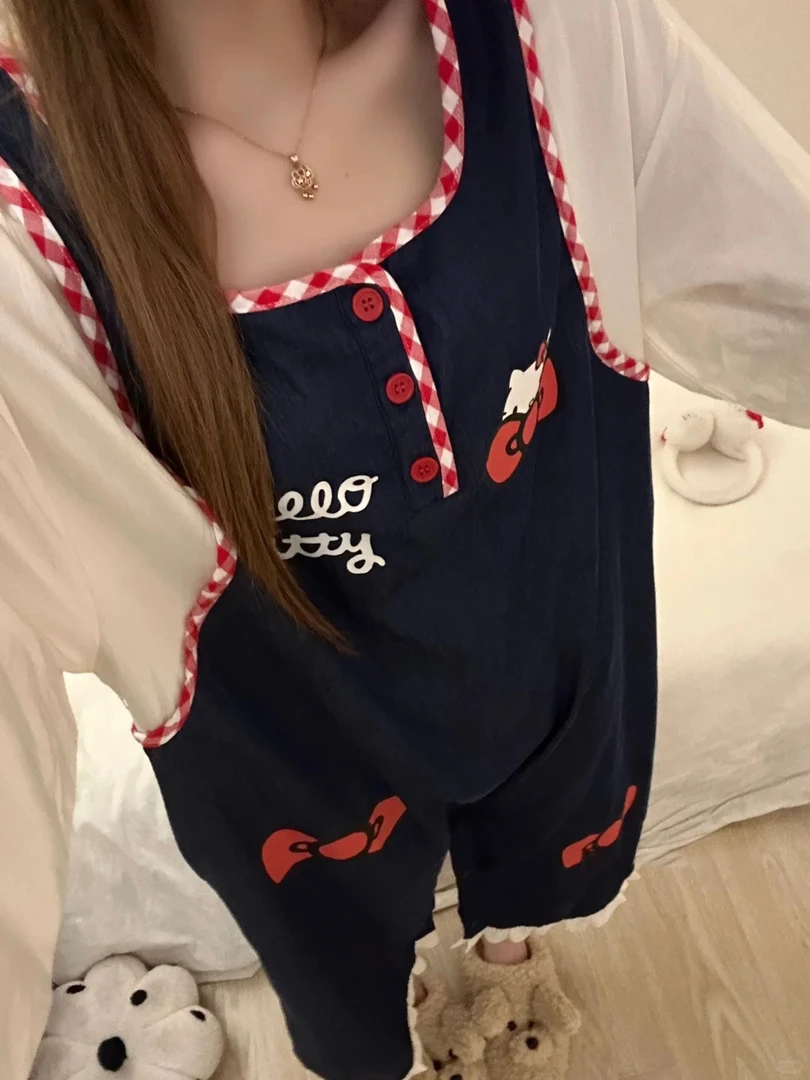 甜美可爱风kitty猫一体式长袖睡衣女春秋款2025新款家居服连体衣