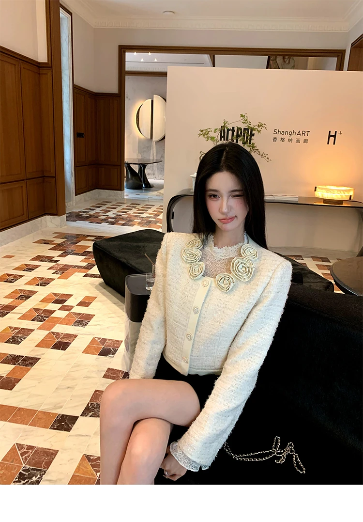 Barb chill【卢浮花事】立体花千金风清冷感贵系女款入秋一整套衣服