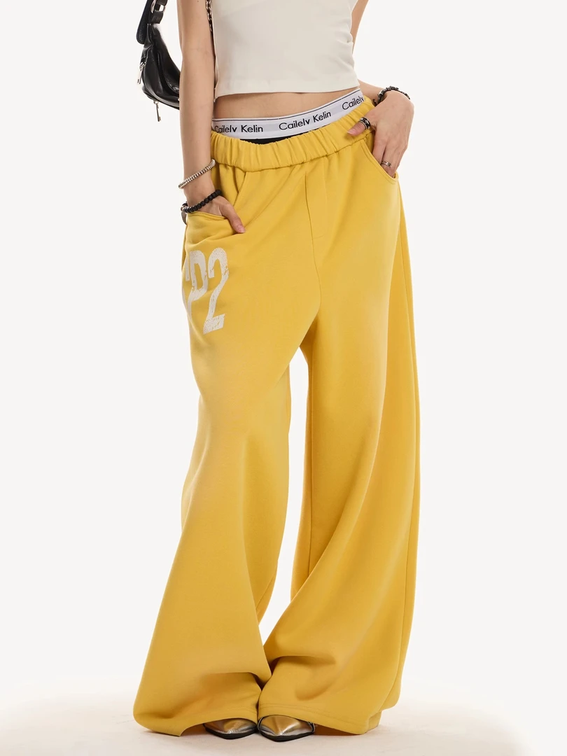 美式复古字母印花垂感宽松卫裤女夏季嘻哈街舞休闲运动直筒阔腿裤