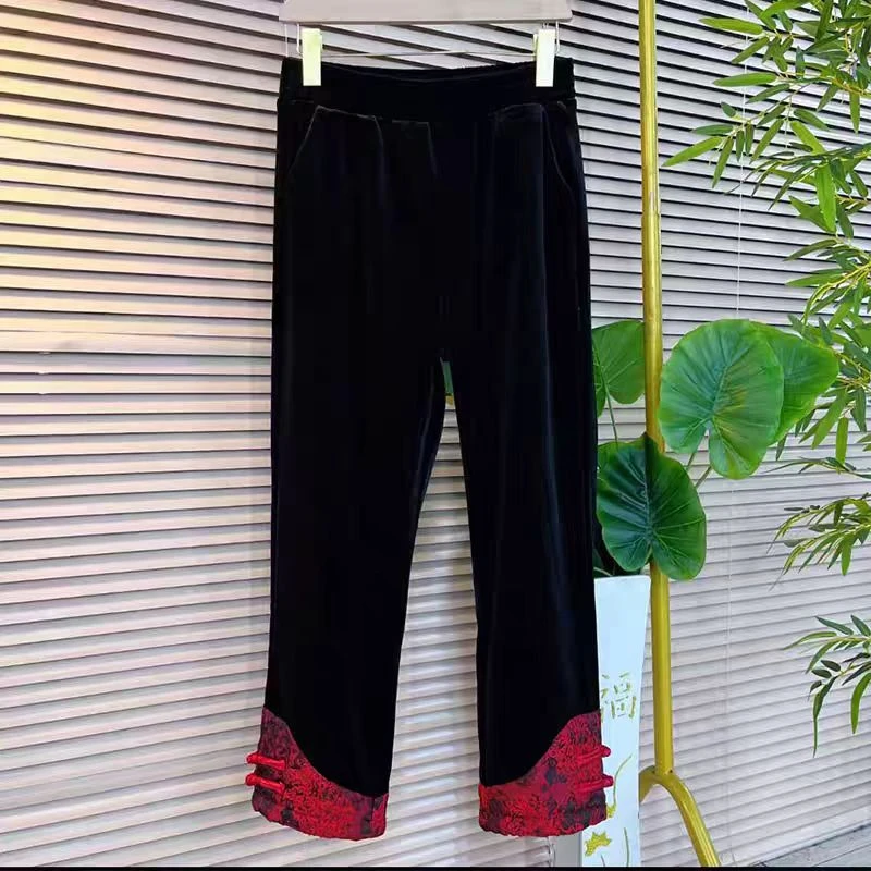 23098女士休闲百搭丝绒烟管裤-LL