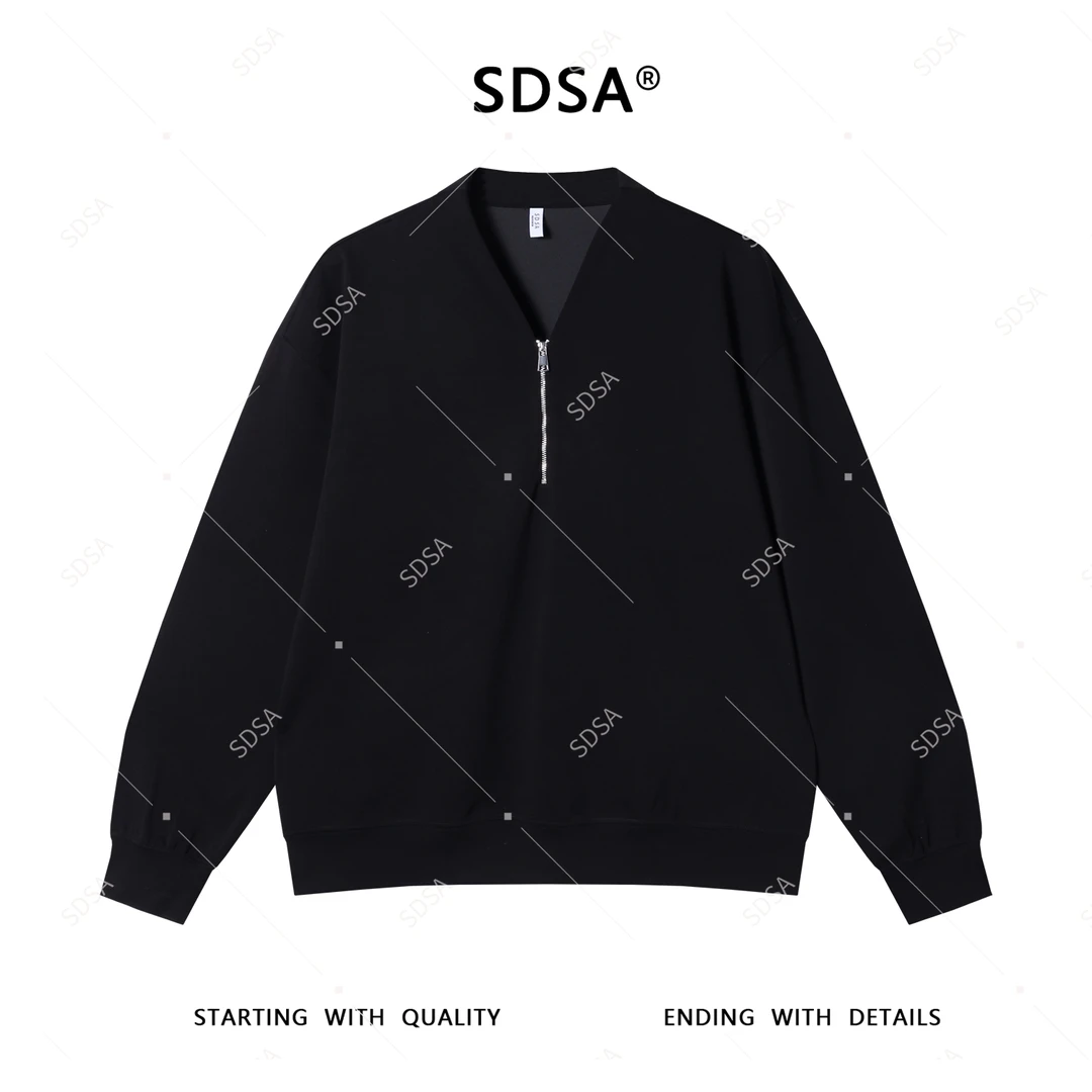 SDSA男士秋冬新款轻奢痞帅男装韩版纯色半拉链V领卫衣网红款显瘦