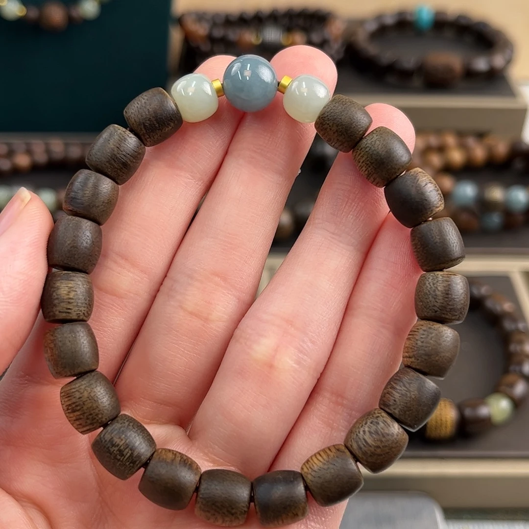 沉香手串8mm海南莺歌绿奇楠沉水级