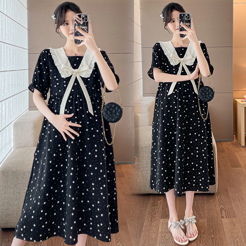 2025孕妇装夏季新款连衣裙时尚宽松显瘦系带中长款连衣裙大码气质