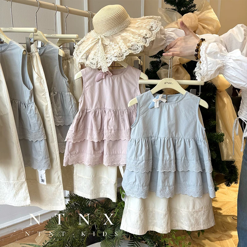 【现货】女童“花间絮语”花边蕾丝套装X2501082-1