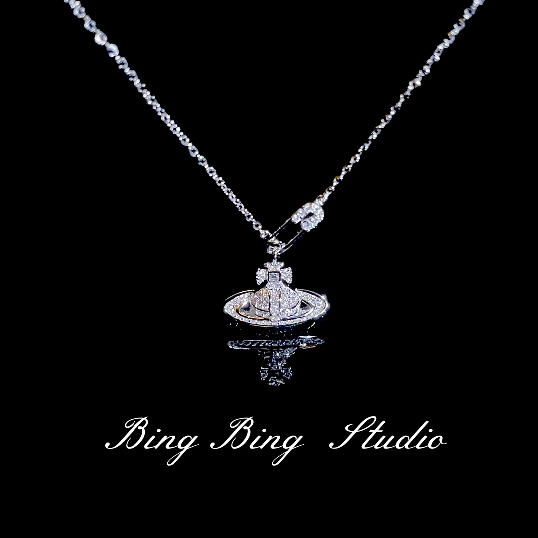 坠链均925银莫桑石 BingBing Studio轻奢 西佳 土星浮雕百搭项链