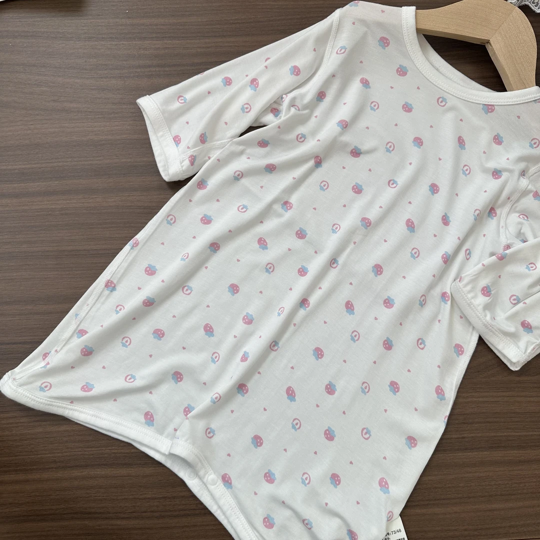 定制面料超软夏款七分袖蝴蝶版草莓肩开睡袋