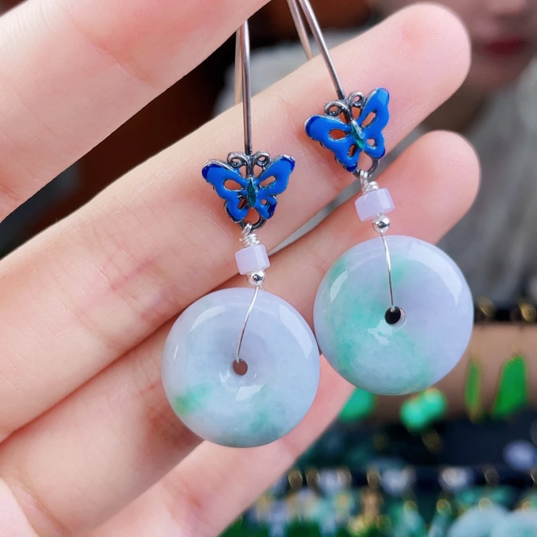 翡翠银S925镶嵌耳饰饰品