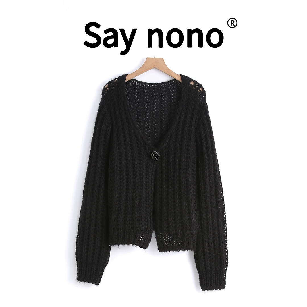 懒猫nono│Saynono 镂空设计＿条纹流苏边针织毛衣外搭上衣 /T24229