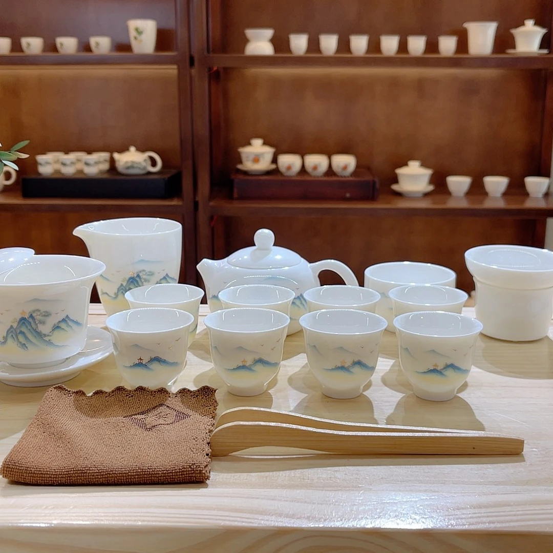 瓷片玄致羊脂玉瓷茶具套装