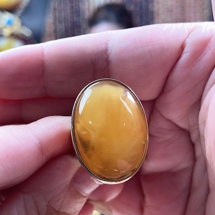 琥珀银S925镶嵌戒指戒指